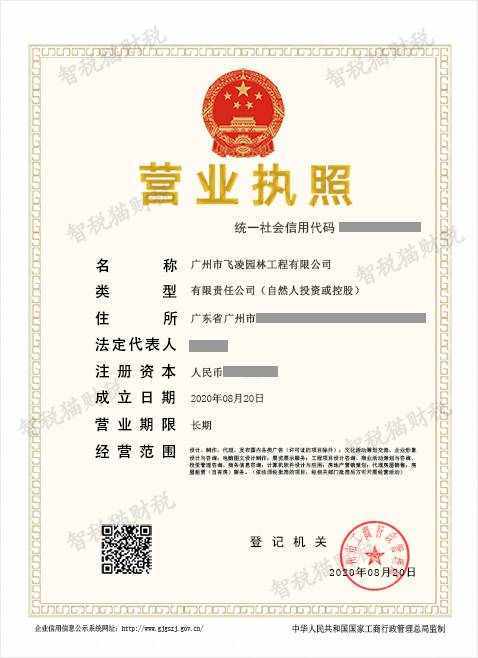 注册公司代办案例-广州市飞凌园林工程代办理案例